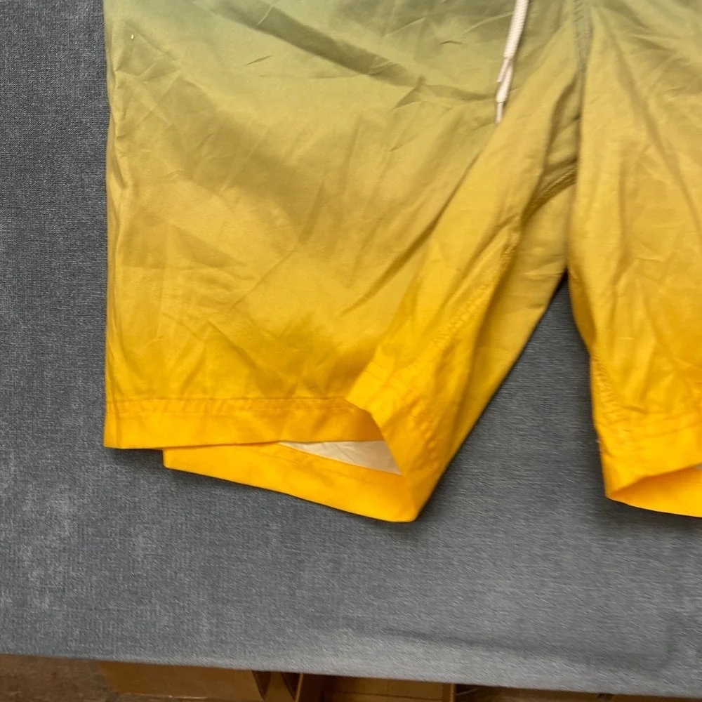 Corona Board Shorts Mens Large Blue Yellow Ombre Fade Mesh Lined Mid Rise Beach
